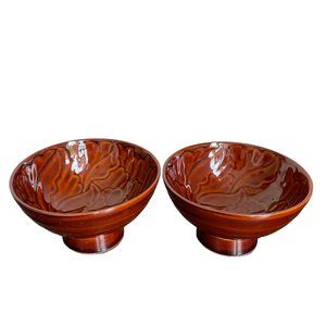 Cate&Barrel Small Brown Floral Pedestal Bowls Trinket Dished Catch All  Set Of 2